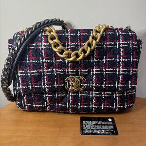 Chanel 19 Large Bag Tweed Navy Red White Multicolor
